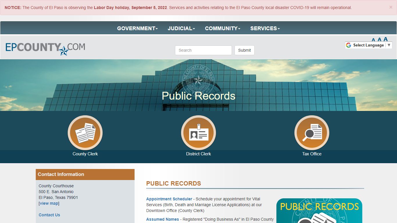 County of El Paso Texas - Public Records